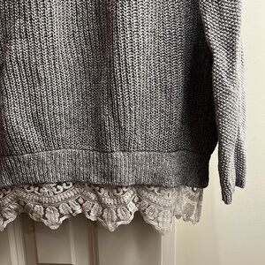 Grey sweater with lace trim